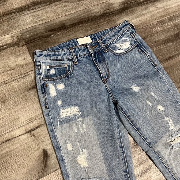 Gilded Intent High Rise Ankle Straight Distressed Denim Jeans Blue Size 25 - Picture 3 of 11